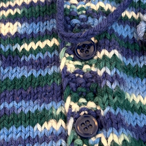 Vintage. Hand made. New. Blue and Green Knit Hooded Sweater - Picture 3 of 6